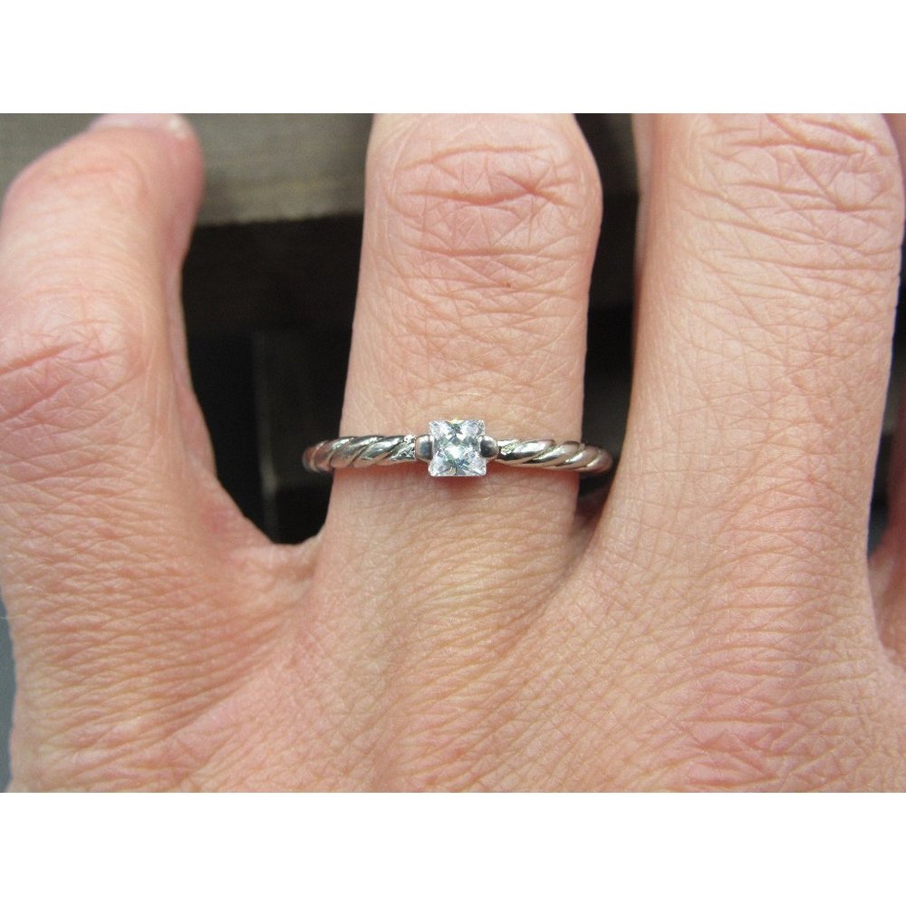 Size 7.75 Silver Tone Square Cubic Zirconia Braid Band Ring